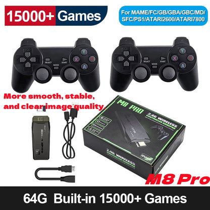 4K HD Video Game Console 2.4G Double Wireless Controller for PS1/FC/GBA Classic Retro TV Game Console 10000 Games Stick