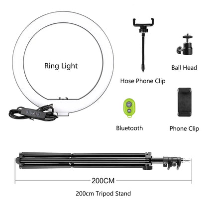 10Inch LED Ring Light Lamp with Phone Clip Tripod Stand Selfie Video for Tik Tok Youtube Phone Live Photo Photography Studio