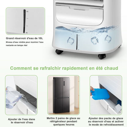 Climatiseur Mobile 3 En 1 Avec Télécommande Minuterie 15H Réservoir 10 L Oscillation Et Modes/Vitesses Variables