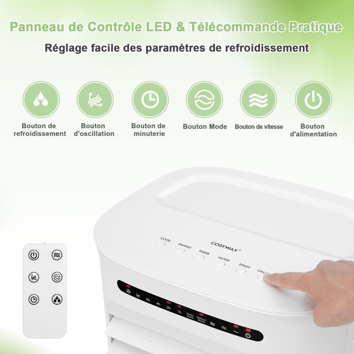 Climatiseur Mobile 3 En 1 Avec Télécommande Minuterie 15H Réservoir 10 L Oscillation Et Modes/Vitesses Variables