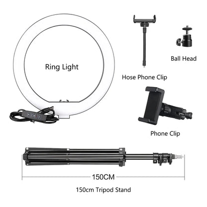 10Inch LED Ring Light Lamp with Phone Clip Tripod Stand Selfie Video for Tik Tok Youtube Phone Live Photo Photography Studio